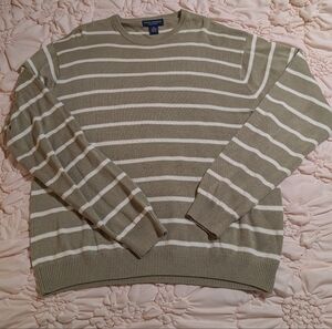 Daniel Cremieux Beige and White Crewneck Cotton Sweater
